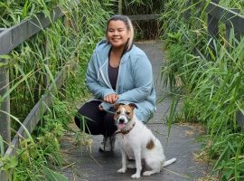 Yasmin with her dog, Tilly. Permission to use by Yasmin Tenk