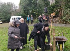 Councillors, Mayors and guests help plant sapling.
Credit: James McGregor