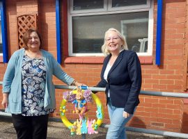 Chris Barwood and Olivia Torpey, outside the Agnes Hopkins Community Centre, Swinton. Taken by Annie Dixon.