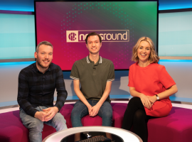 Martin Dougan, Jake Penkethman and Hayley Hassall on set at Newsround / Credit: BBC