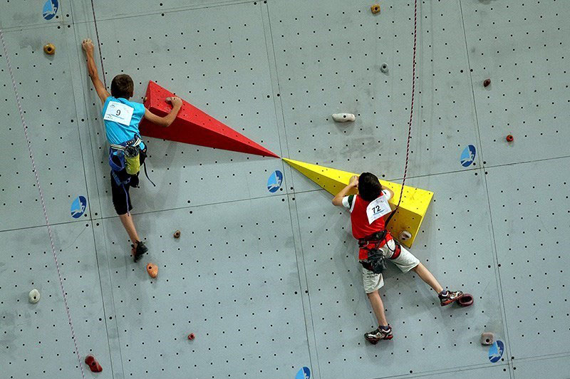 Kids on climbing wall - Photo, Salford youth zone taken from Wikimedia Commons