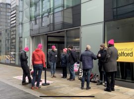 the picket line formed outside the Media City campus this morning
