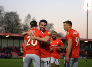 Louie Barry celebrating his goal via Salford Youtube
