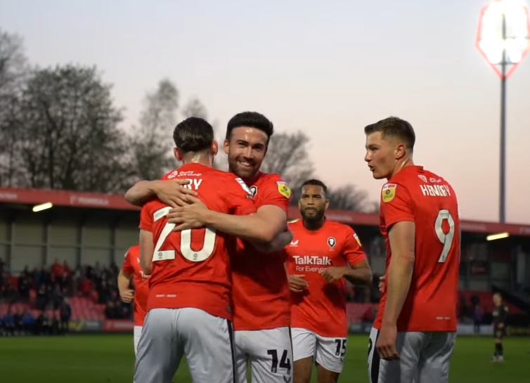 Louie Barry celebrating his goal via Salford Youtube