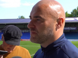 Neil Wood Stockport postmatch. Credit: Salford City YouTube, Screenshot.