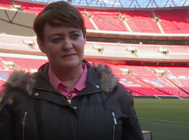Karen Baird following on from Salford City's 3-0 win against Fylde in the National League Play-off Final. Taken from Salford City Youtube channel