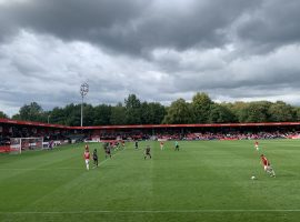 A free kick for Salford against Accrington. Credit: Lewis Gray