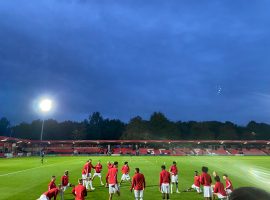 Salford City players warming up ahead of the fixture  -via Alfie Mulligan