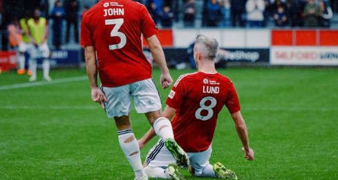 Lund celebrates goal (Salford City Twitter)