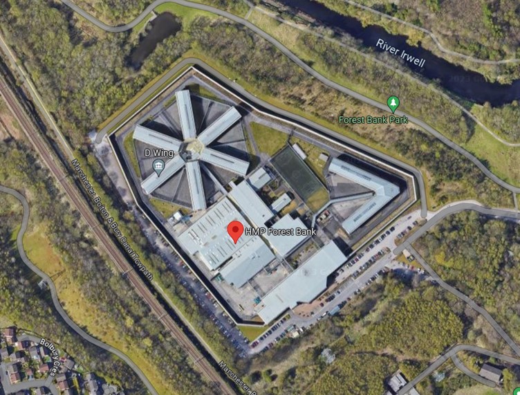 Satellite Image of HMP Forest Bank. Via Google Maps