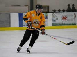 Bob Bramah playing in a charity Ice Hockey game (Image rights granted by Bob Bramah)