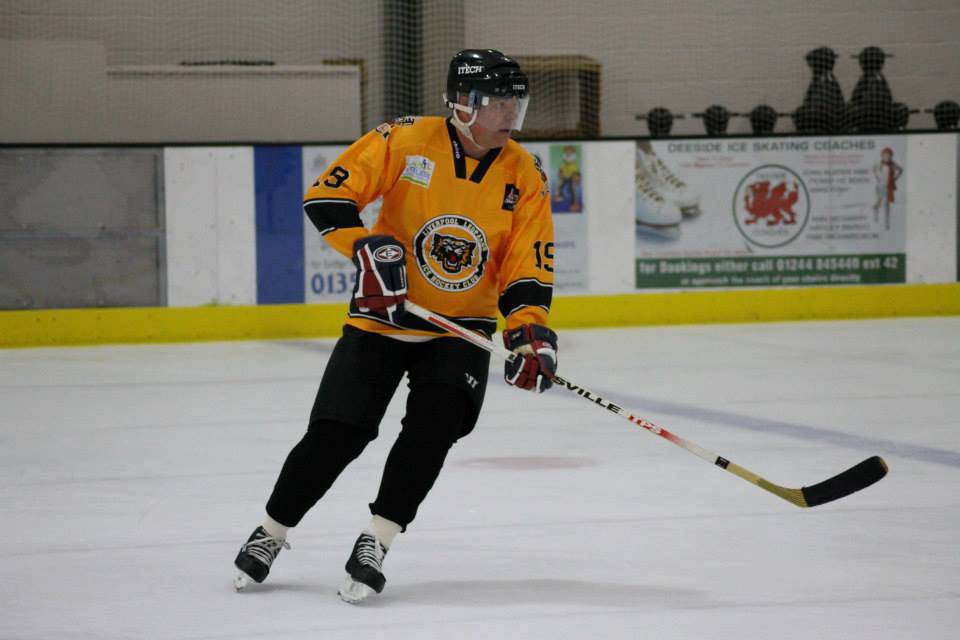 Bob Bramah playing in a charity Ice Hockey game