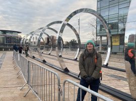 Harriet Lumby's preparing the 'PULSE' art installation for Lightwaves 2023 (Image: Rais Esat)