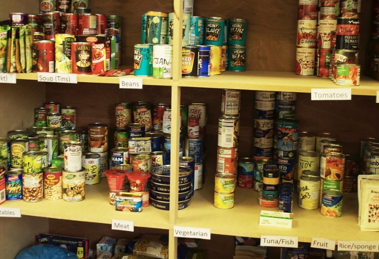 Shelves of food in Foodbank. Credit Flikr.