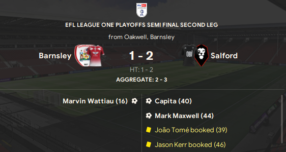 Playoff second leg result v Barnsley 