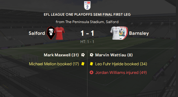 Playoff first leg result v Barnsley 