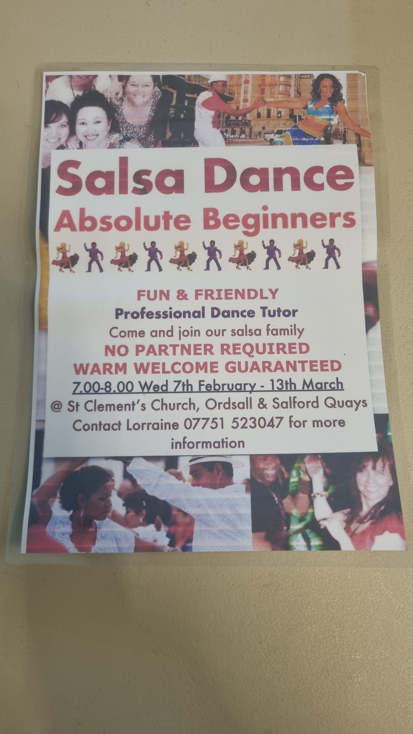 Salsa dancers practice classes leaflet, taken by me.
