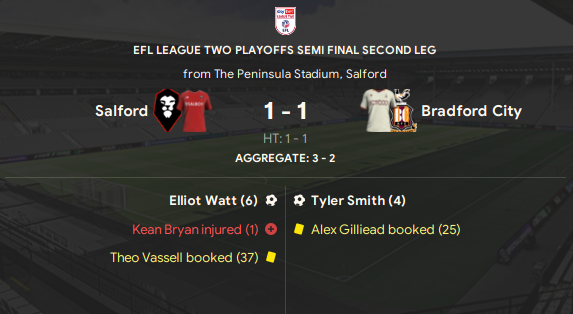 Second leg v Bradford City in the playoff Semi final