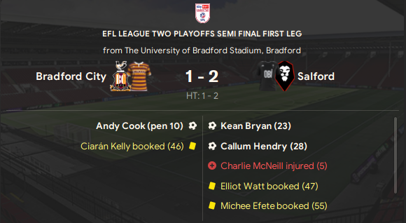 First leg v Bradford City in the playoff Semi final