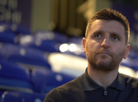 New Salford City coach Alex Bruce speaking to Macclesfield FC's media team after beating Ilkeston. Image taekn from Macclesfield FC Youtube channel.