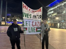 Protestors in Media City. Credit: Isla Davies