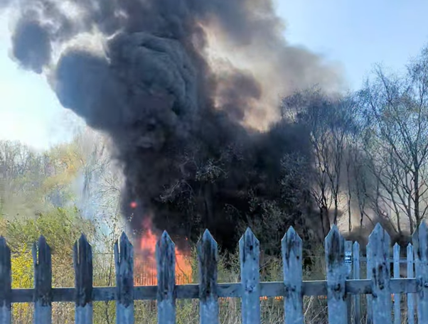 Fire and smoke can be seen after large tyres set a blaze - image by Andy Pratt