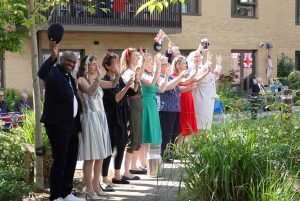 Broughton House staff in their fancy dress at the VE Day garden party