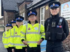 The youngsters are accompanying PCSO Mark Fitzgerald in monitoring motorists