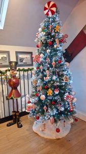 The new Christmas tree at Irlam Station (Joan Ollerenshaw, 2025)