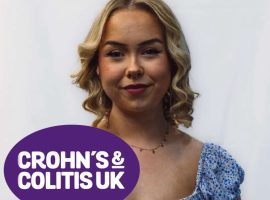 Amy McGregor alongside the Crohn's and Colitis UK Logo.