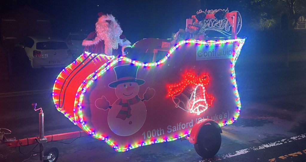 Santa on his sleigh for the Salford Scouts (Hannah Whiting, 2025)