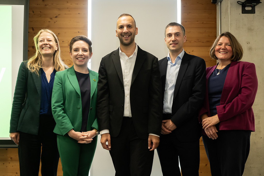 Zack Polanski poses with the Green Party's Westminster MPs. David Mirzoeff. (2025). The Green Party.