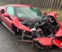 Ferrari wrecked after driver loses control in Salford wet weather